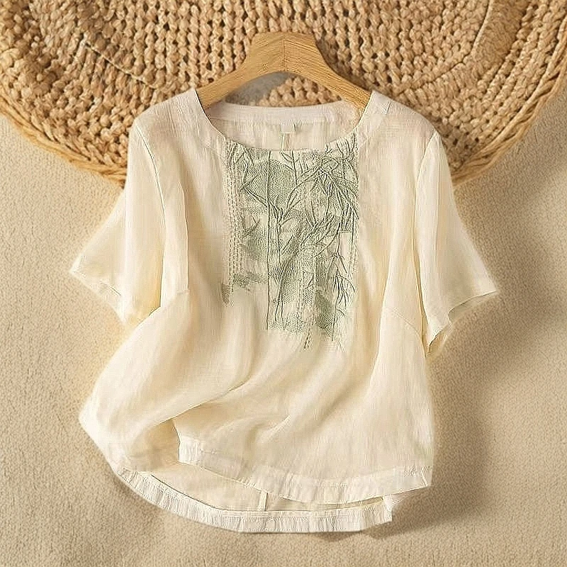 【倩雅衣馆】棉麻短袖恤女士装夏季年新款宽松减龄洋气妈妈小衫气质