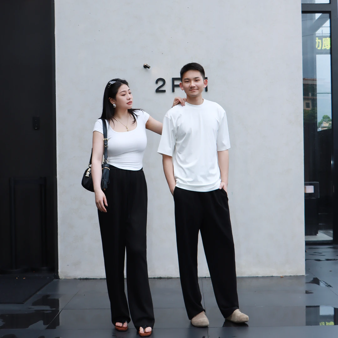 多肉宝贝莫代尔男女同款微落肩宽松百搭圆领T恤上衣N0001