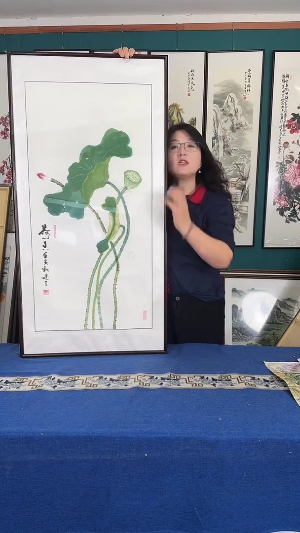 国画60*120荷花实木装裱