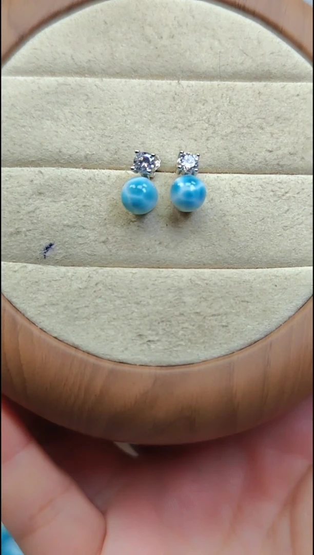 银S925镶嵌针钠钙石（海纹石）耳饰小*多样性发其一