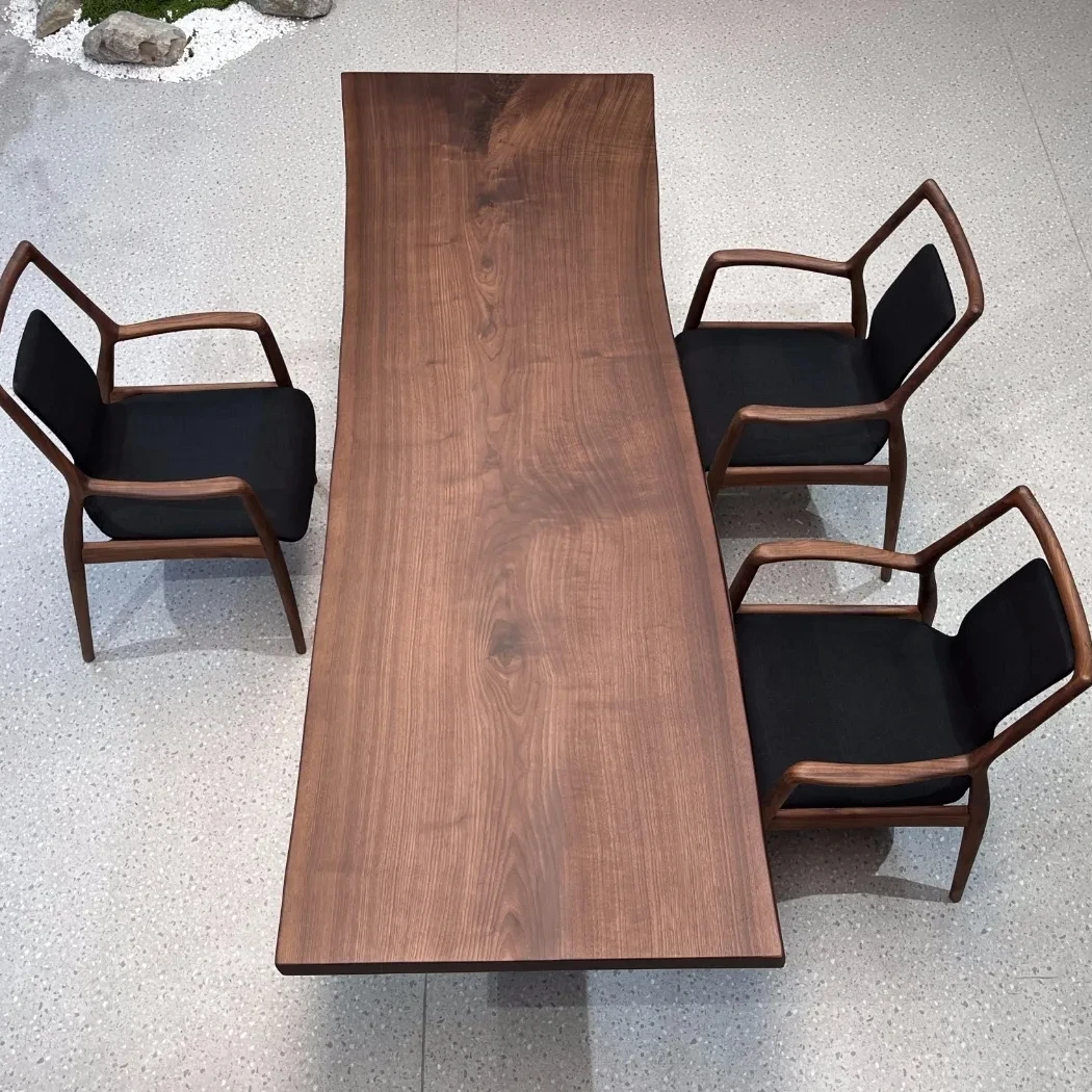 北美黑胡桃实木大板桌餐桌茶桌独板 自然边 尺寸233*82-75-81*5.3