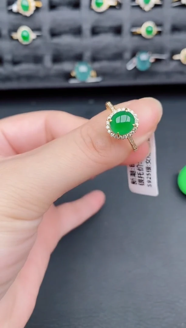 银S925镶嵌戒指翡翠天然a货翡翠110