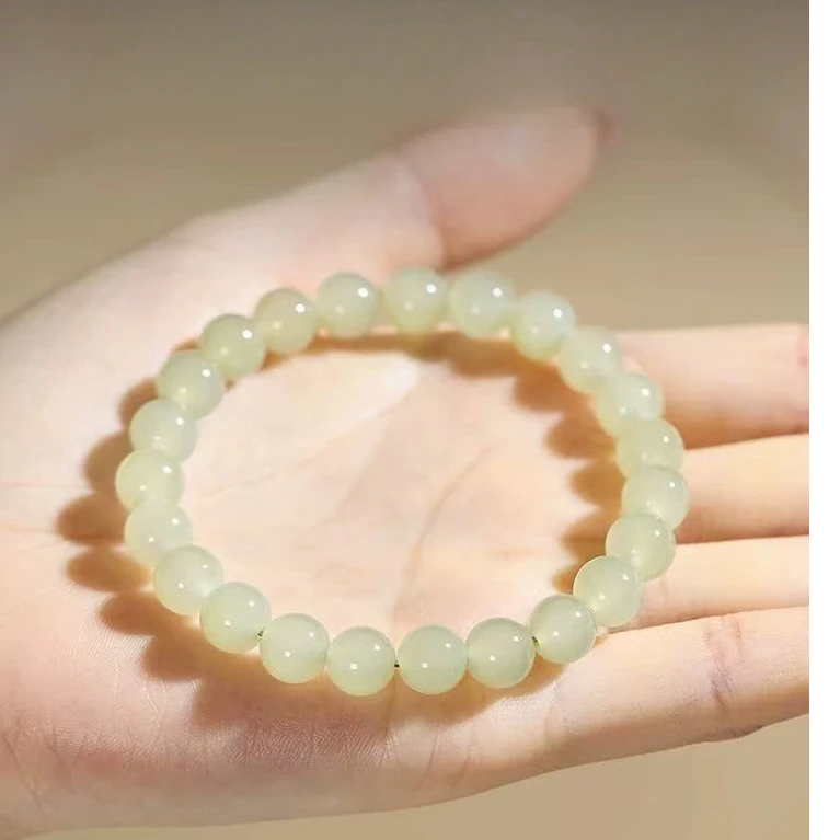 新疆天然和田玉黄口卡8mm精美手串