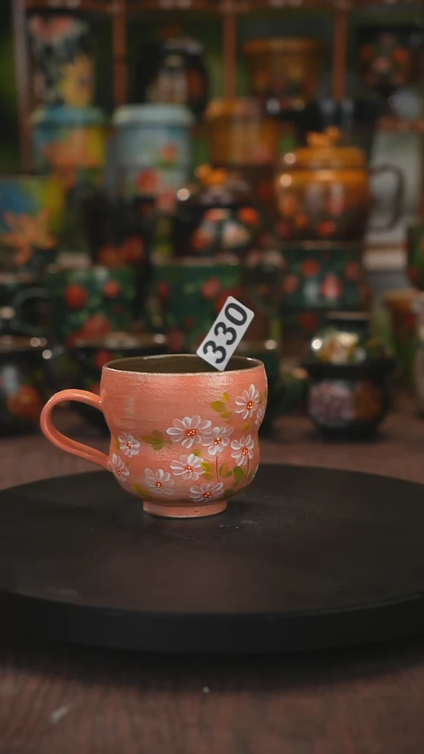 油画手绘釉下彩杯子330