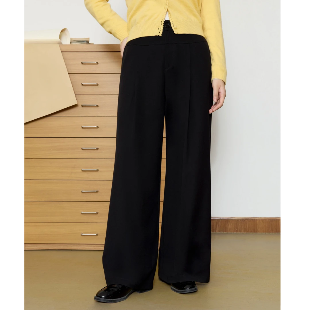 独束微胖大码女装通勤简约休闲裤高腰直筒显瘦长裤子25DS81033