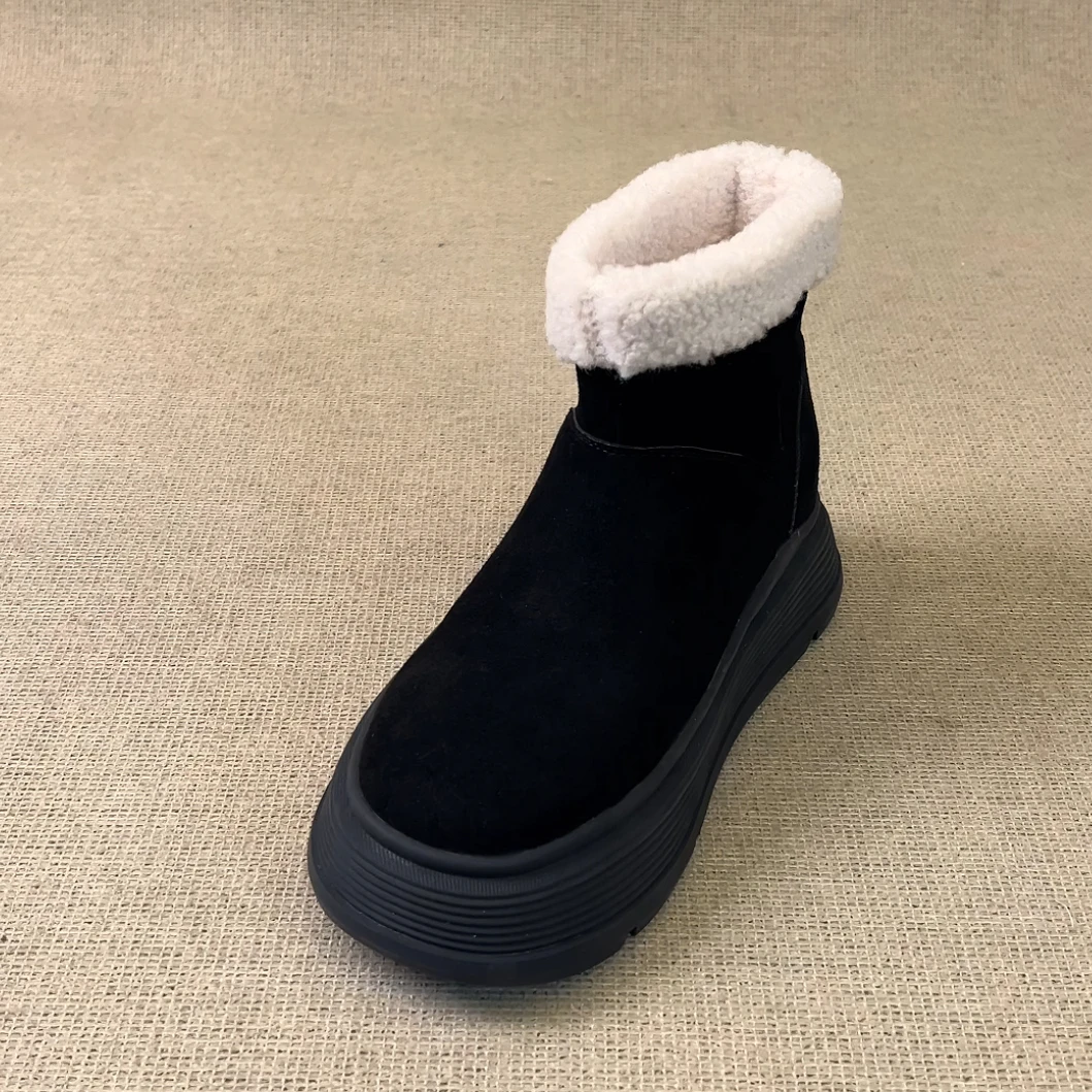 RubyL/7cm秋冬保暖简约翻边磨砂套筒百搭舒适圆头厚底雪地靴女款