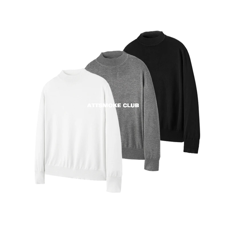 【针织纱线】Cleanfit老钱风半高领纯色T恤打底衫针织长袖混纺短宽