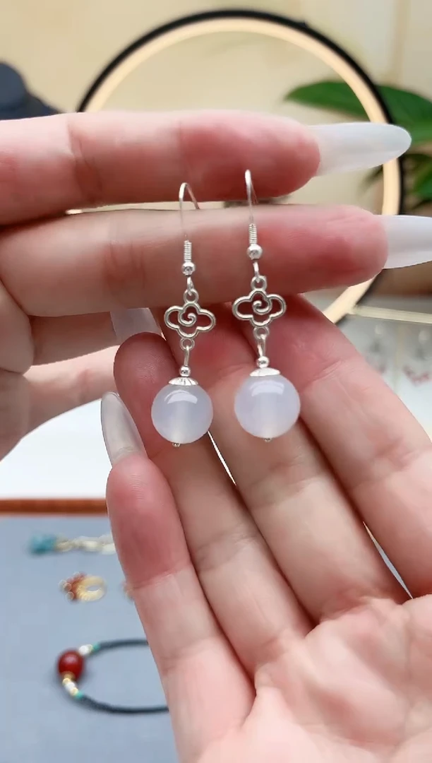 玛瑙/玉髓耳饰银S925镶嵌630