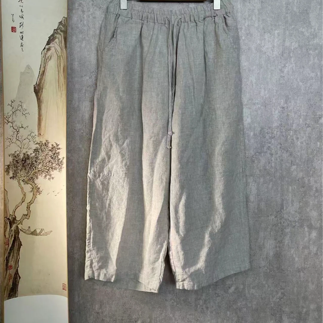 芬雅亚麻休闲直筒八分裤裤长80臀围124