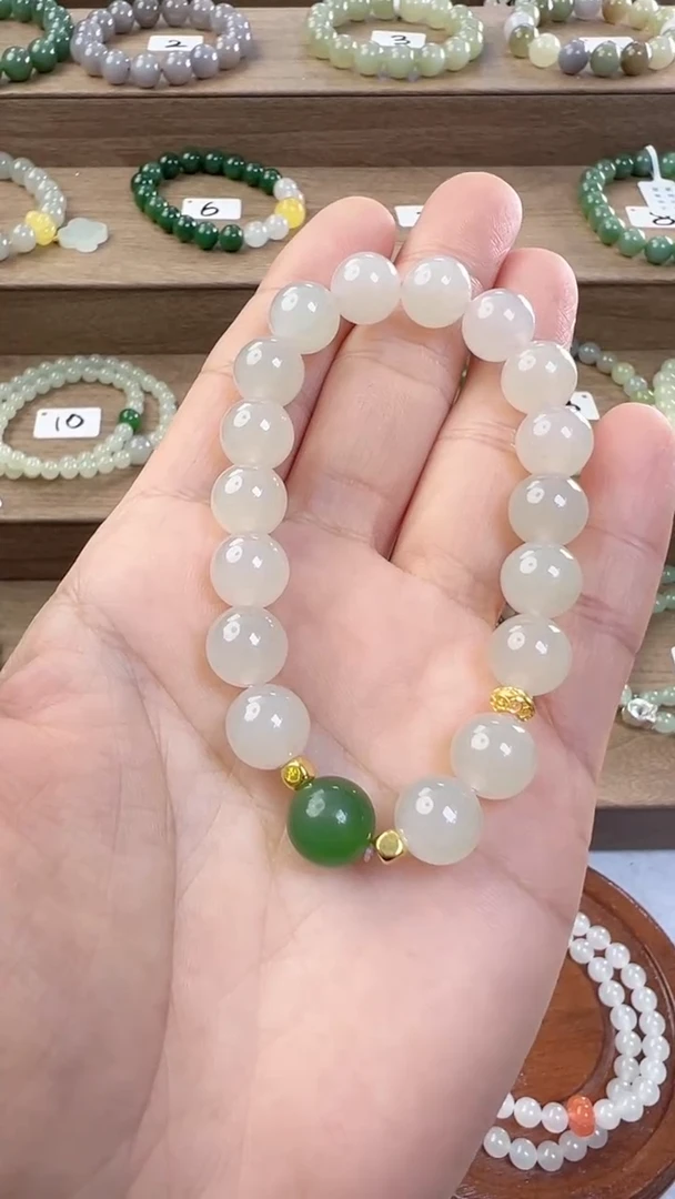 【闪购商品】和田玉手串足金镶嵌9.5m藕粉手串