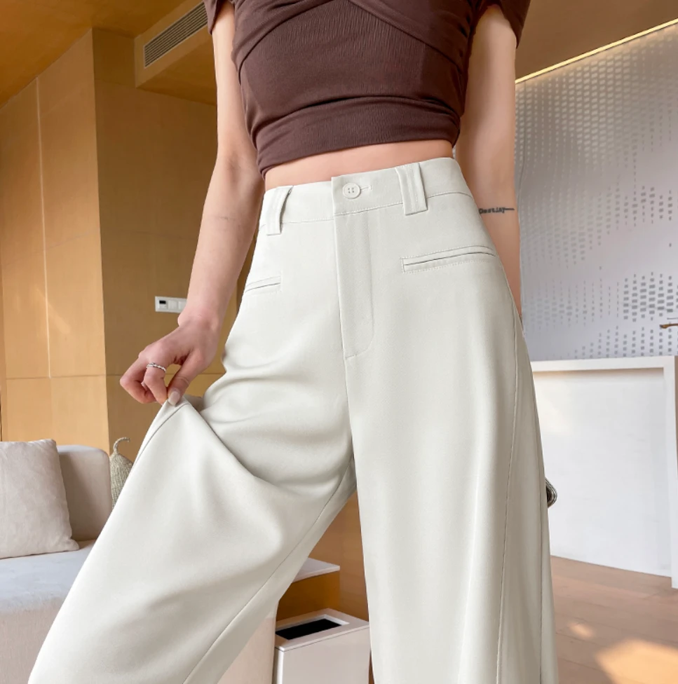 夏季新款西装窄版阔腿裤女弯刀裤休闲垂坠感直筒裤S