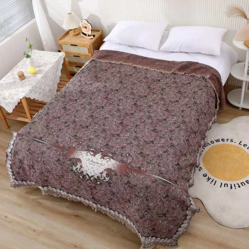 【超级丽思-中古毯】新中式风 浅绿/橘红新款多功能实用汉麻床盖毯