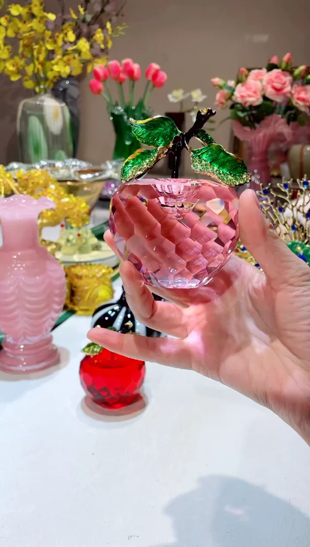 【闪购商品】琉璃手工艺品粉色水晶苹果