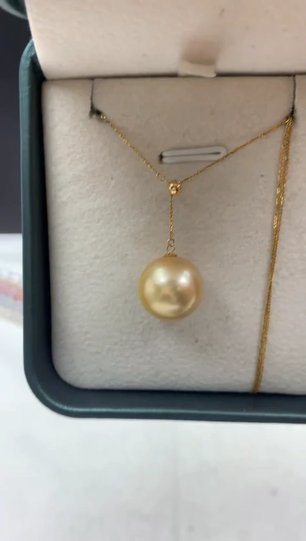 18K金镶嵌ff海水珍珠金珠吊坠13mm