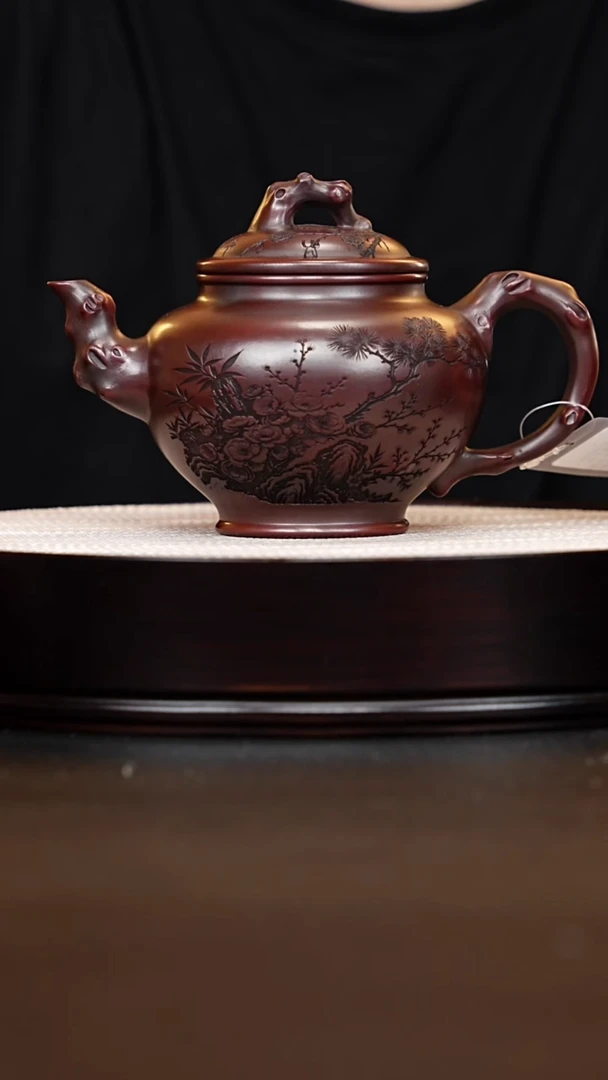 茶壶紫砂宜兴紫砂 竹节报春 龙山古乌泥 吴国政