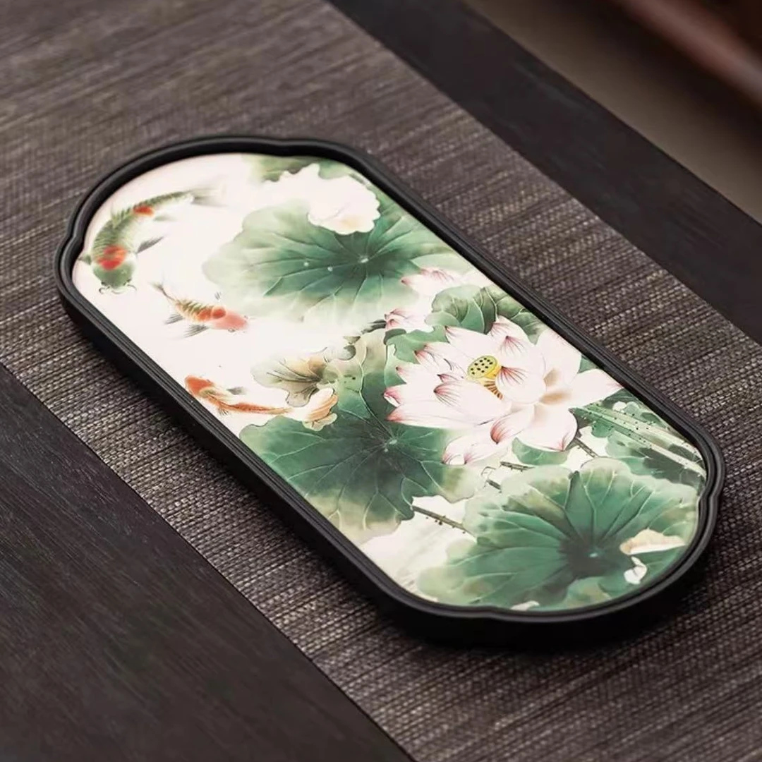 荷塘月色吸水茶盘家用干泡盘小茶盘和气生财