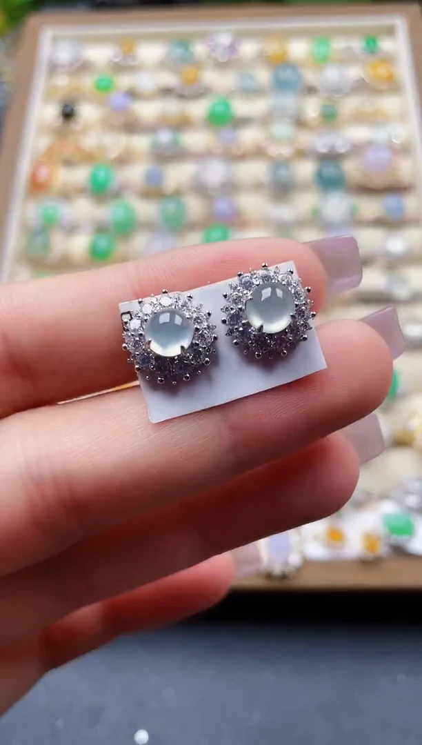 银S925镶嵌翡翠耳饰153