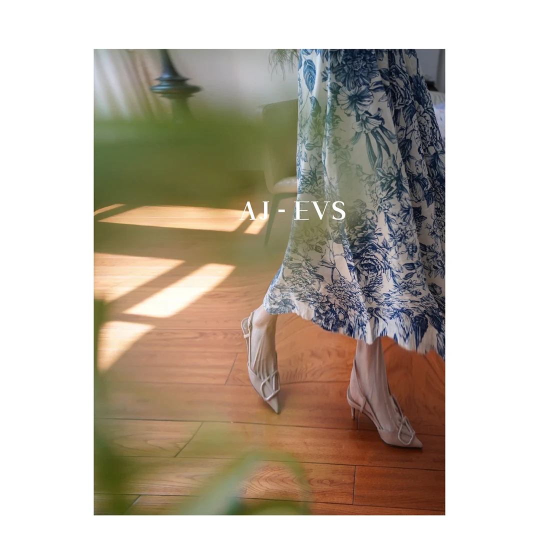 AJ-EVS【青花瓷半裙·桑蚕丝飘逸感透气舒服气质真丝松紧腰半裙】