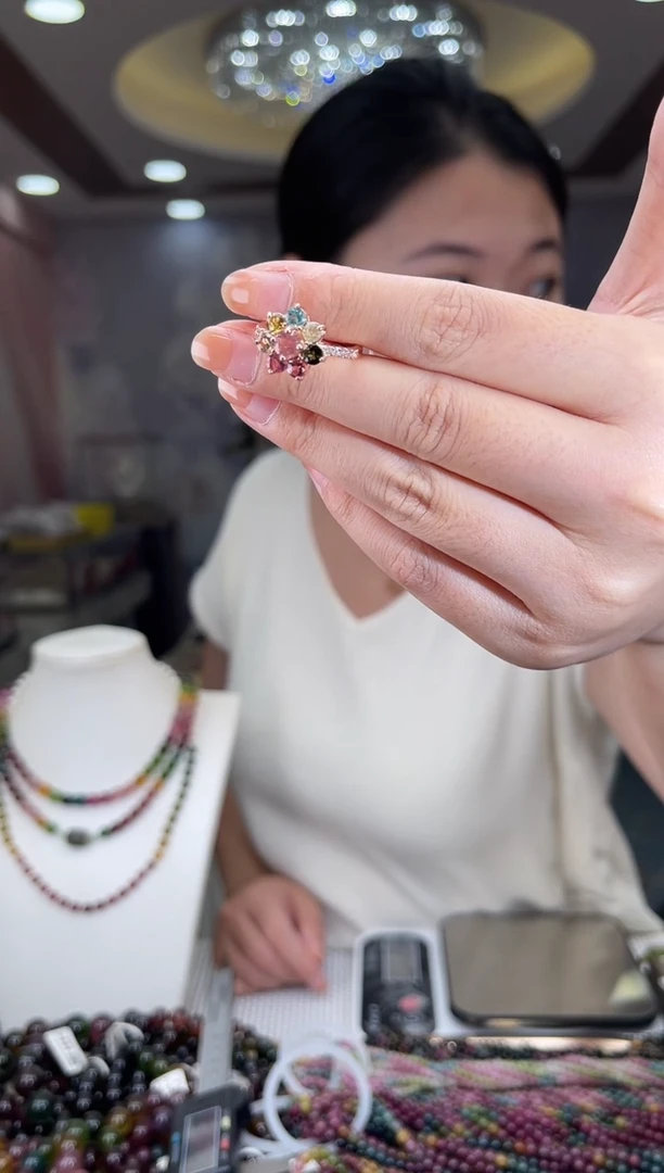 /银S925镶嵌碧玺碧玺戒指多样性发货