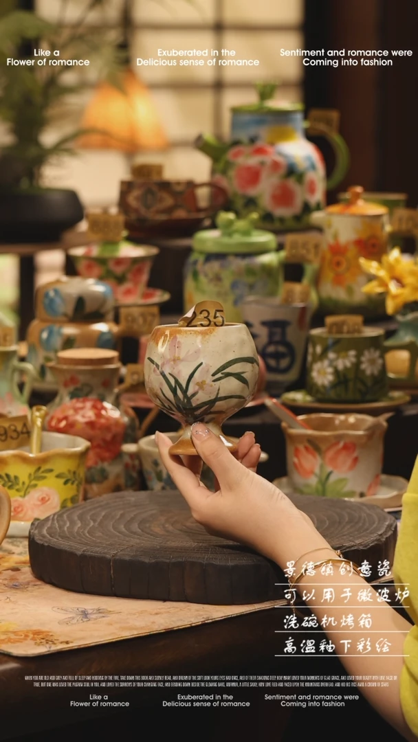 陶瓷景德镇高温手绘釉下彩设计师款式