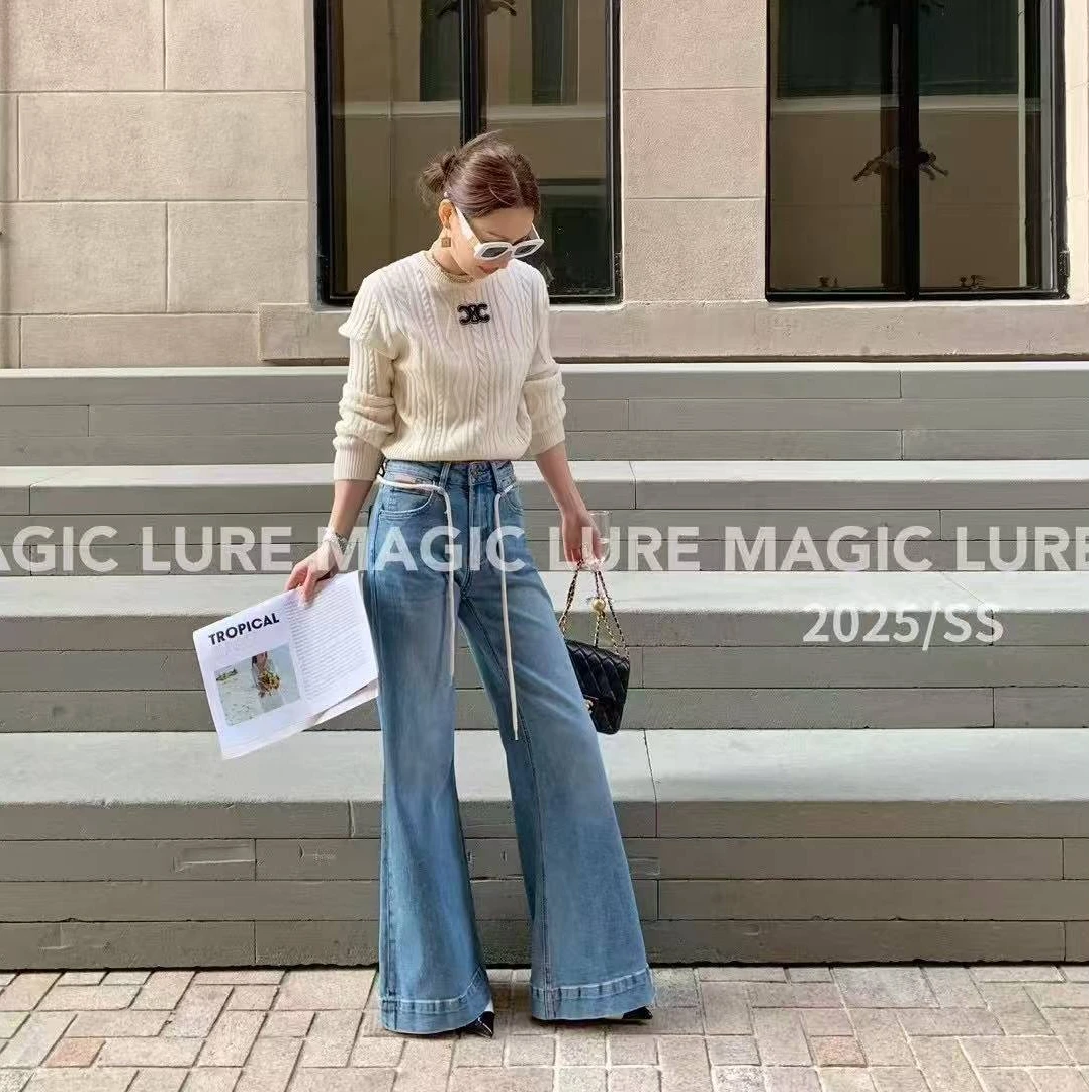 欧货牛仔女裤牛仔裤高品质通用链接高腰百搭休闲气质蓝色显瘦