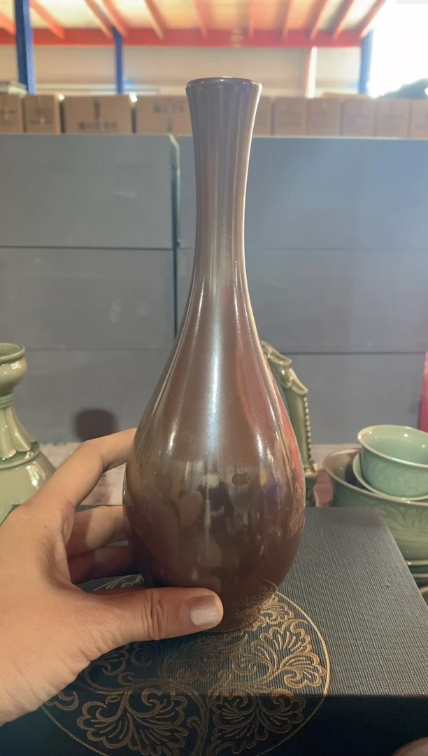 瓷片橘***?23cm左右瑕疵紫金釉长颈花插 一个