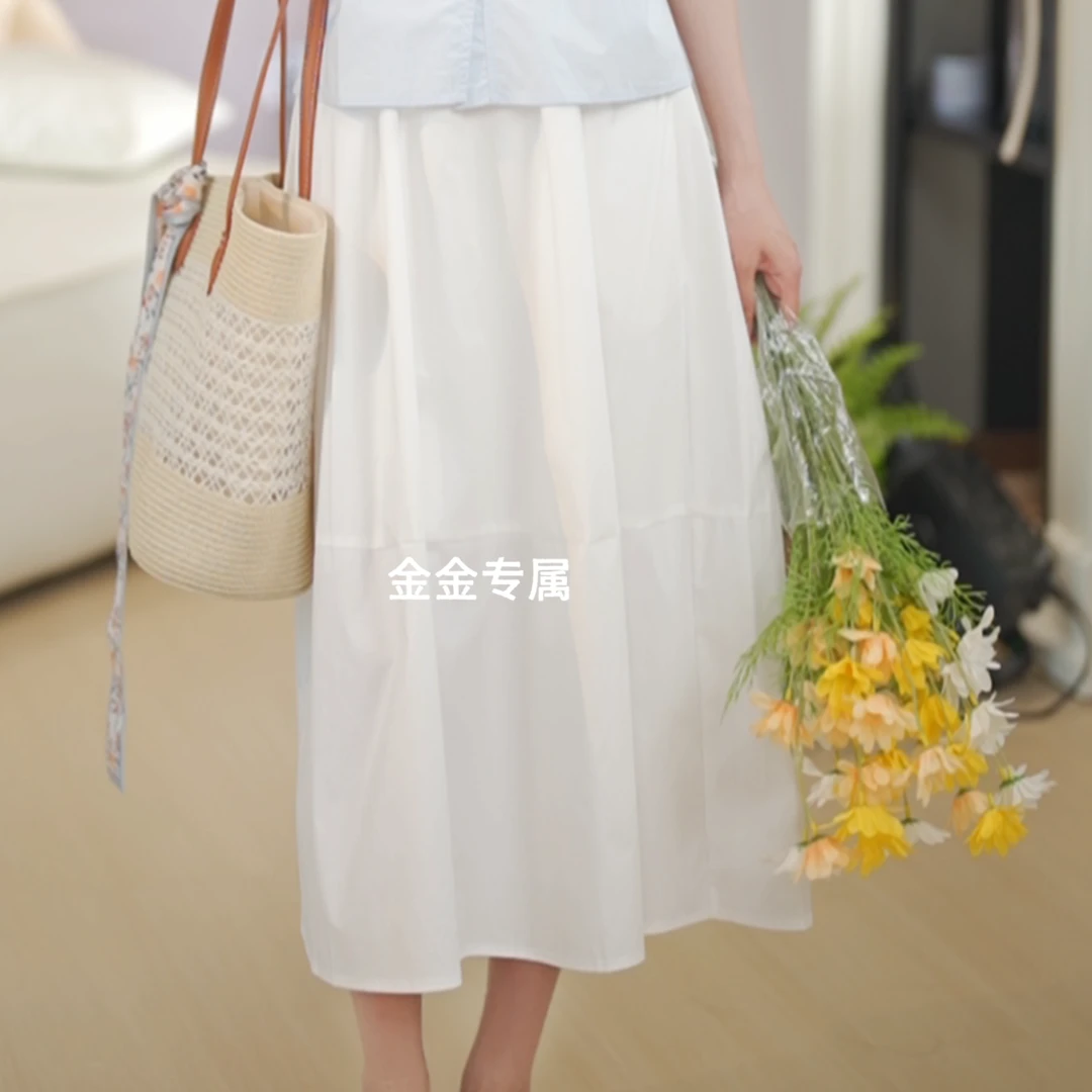 【金金专属】2025夏女新款松紧腰纯色全棉百搭伞裙TY5810