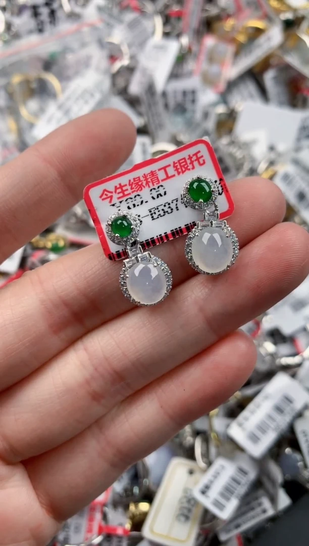 银S925镶嵌戒指翡翠777---7