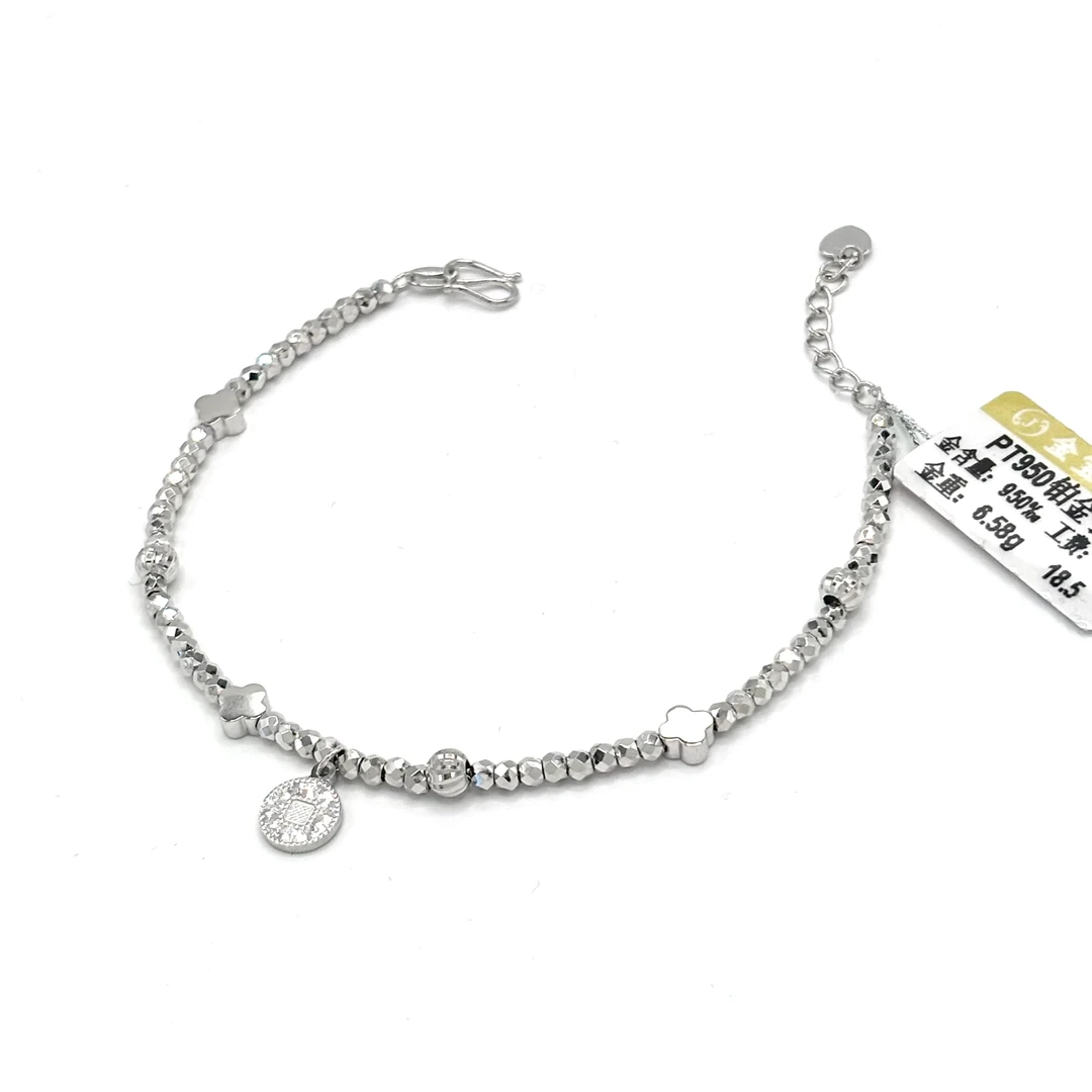 铂金PT950蹦迪珠手链福牌钱币葫芦提溜百搭吉祥寓意时尚大方