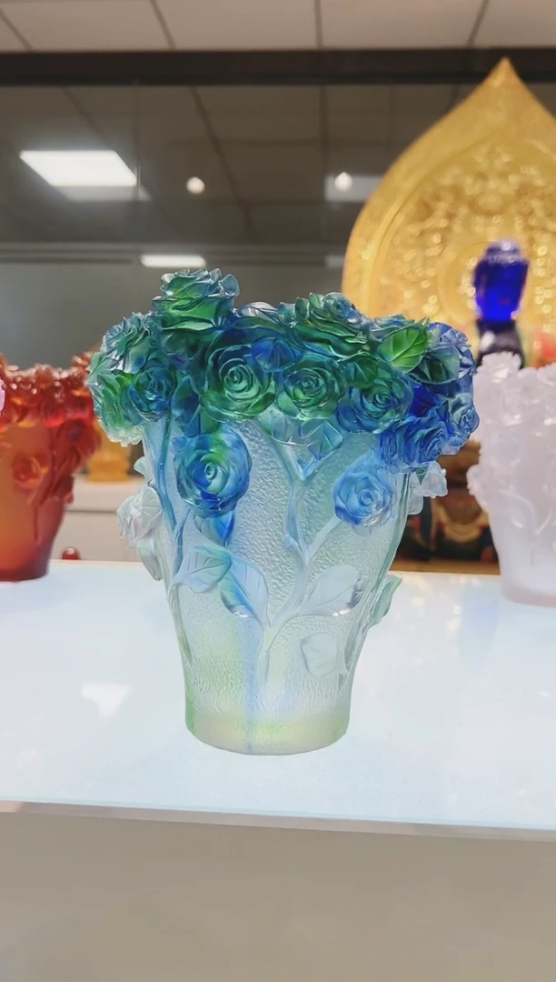 琉璃手工艺品古法琉璃玫瑰花瓶