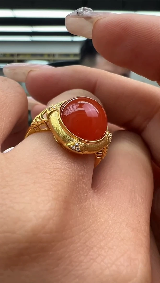 【闪购商品】南红玛瑙戒指18K金镶嵌35秒拍号