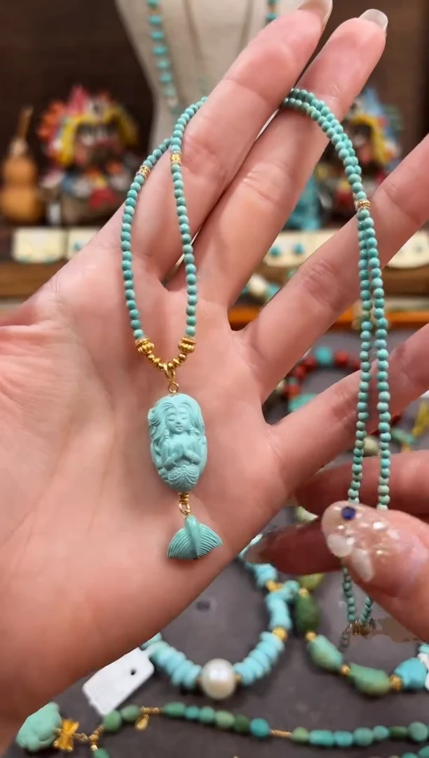 绿松石银S925镶嵌颈饰绿松石项链