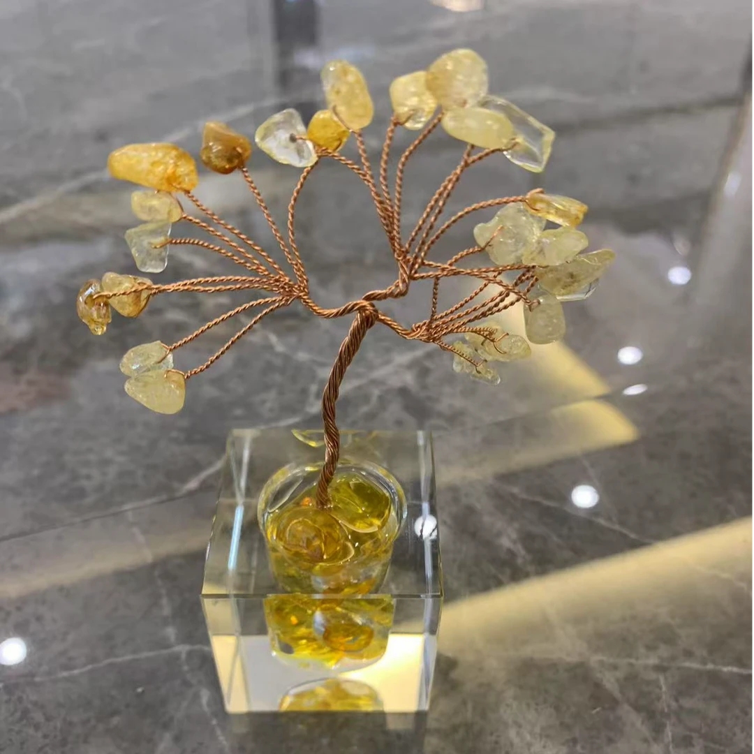 沏时光沏时光k9水晶黄色紫色发财树家用商用摆件