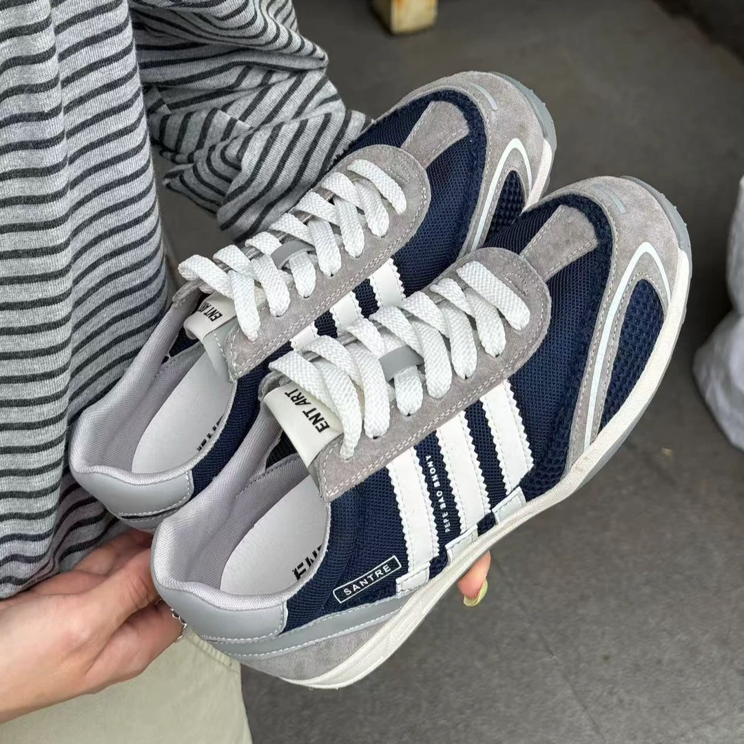 真皮内增高德训鞋女夏季新款时尚网面透气软底轻便运动休闲阿甘鞋