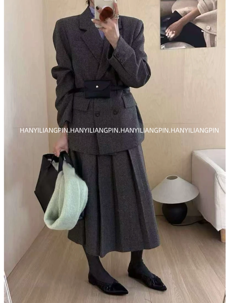 【米兰】韩系气质羽绒西装两件套裙