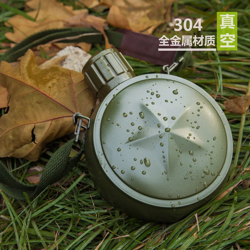 五角星304不锈钢军水壶真空保温指南针登山旅行军训