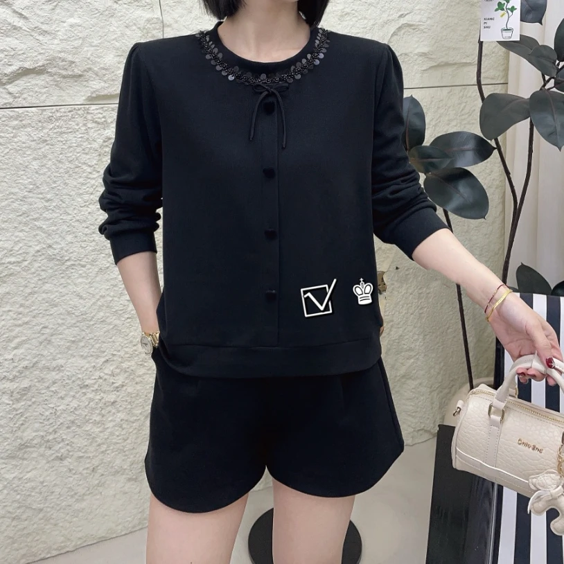 小施家气质女人味工艺花边缝珠显瘦上衣2301