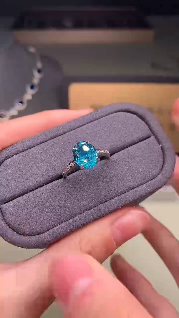 银S925镶嵌戒指帕拉依巴碧玺蓝