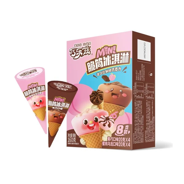 伊利巧乐兹黑巧+蜜桃乌龙迷你脆筒冰淇淋 160g网红雪糕雪糕同城配
