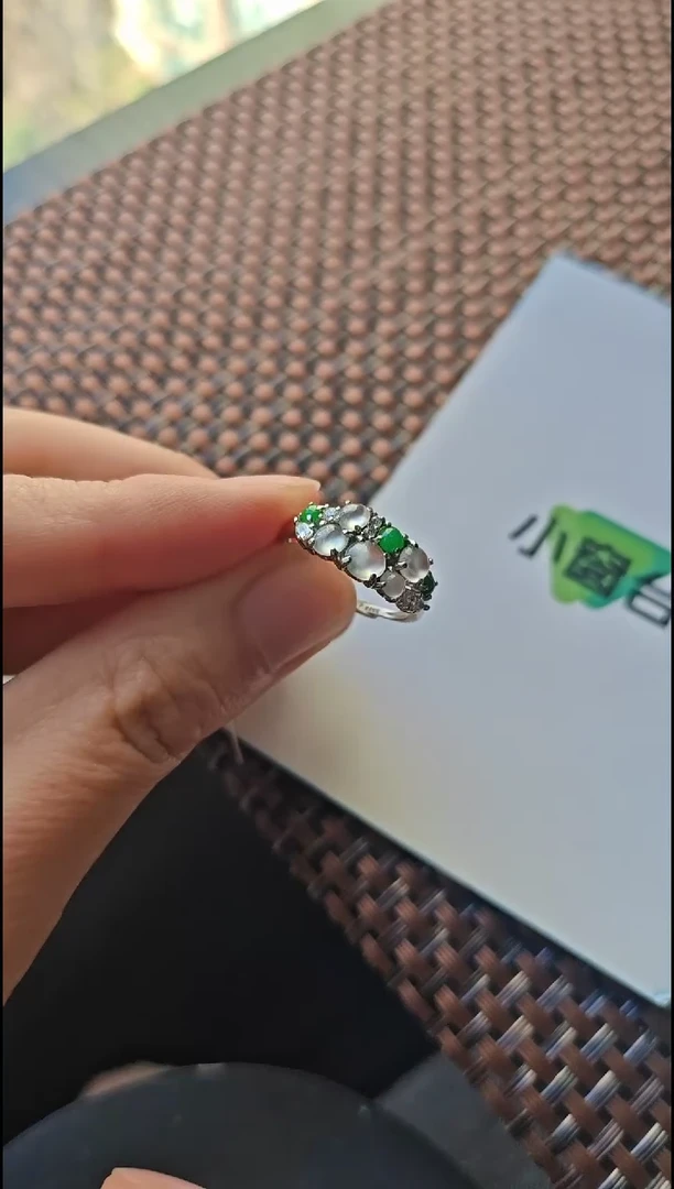 【闪购商品】翡翠戒指银S925镶嵌翡翠戒指S925银镶嵌