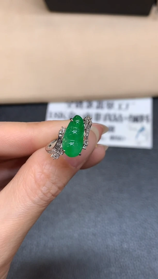 18K金镶嵌戒指翡翠【24小时鉴赏期】福豆【无服务费