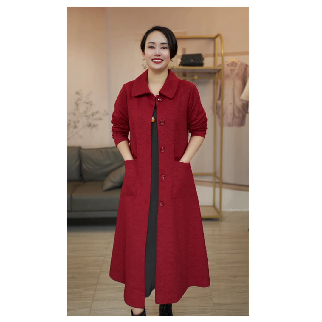 2025长袖修身型中长款冬季女纯色风衣翻领气质秋季显瘦女装时尚