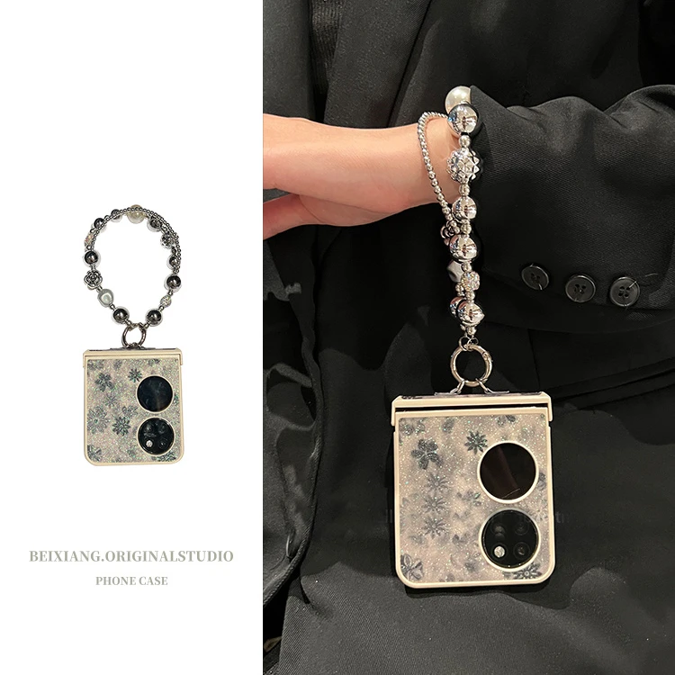 复古闪粉花适用华为pocket2手机壳小米mixflip2山茶花折叠屏purax