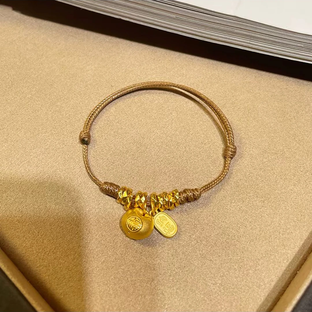 瑞诺黄金小胖福盘缠手链足金999招财纳福编织手绳生日礼物送女友