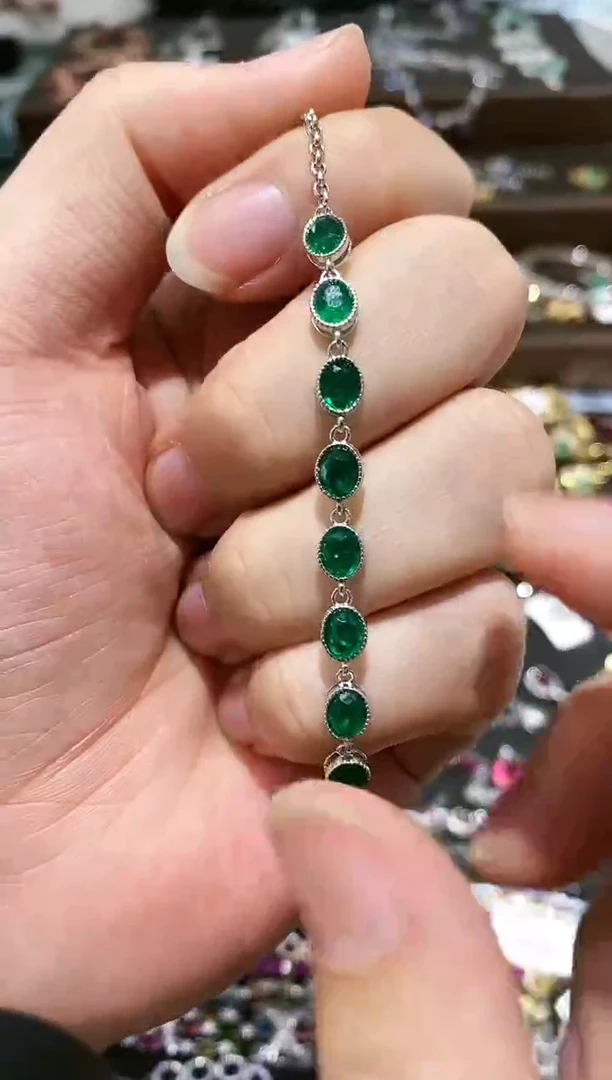 【闪购商品】祖母绿手链银S925镶嵌手链