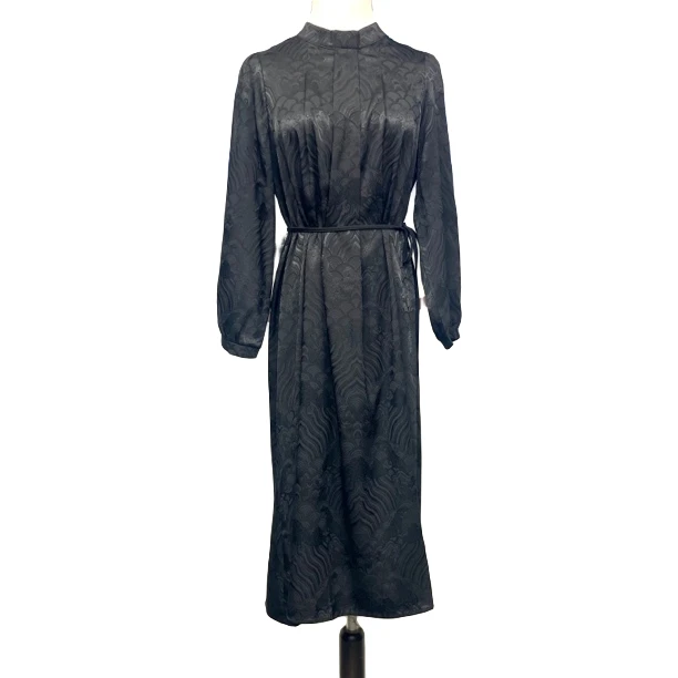 N318【锦悦】秋季款文艺气质连衣裙提花宽松中长款百搭复古收腰裙子