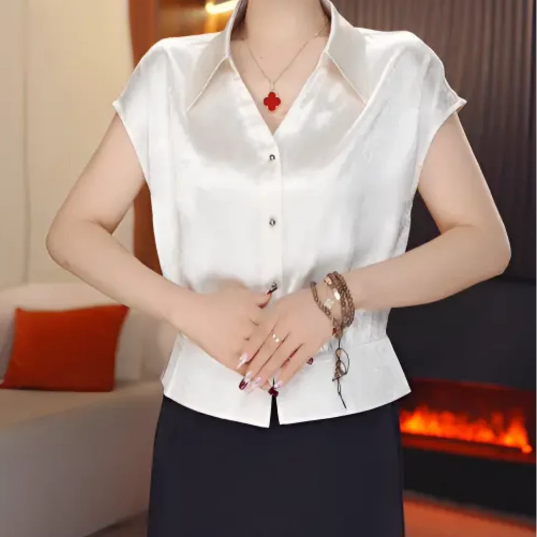 现货-新款夏季百搭衬衫s时尚遮肉显瘦无袖洋气质感设计感休闲101
