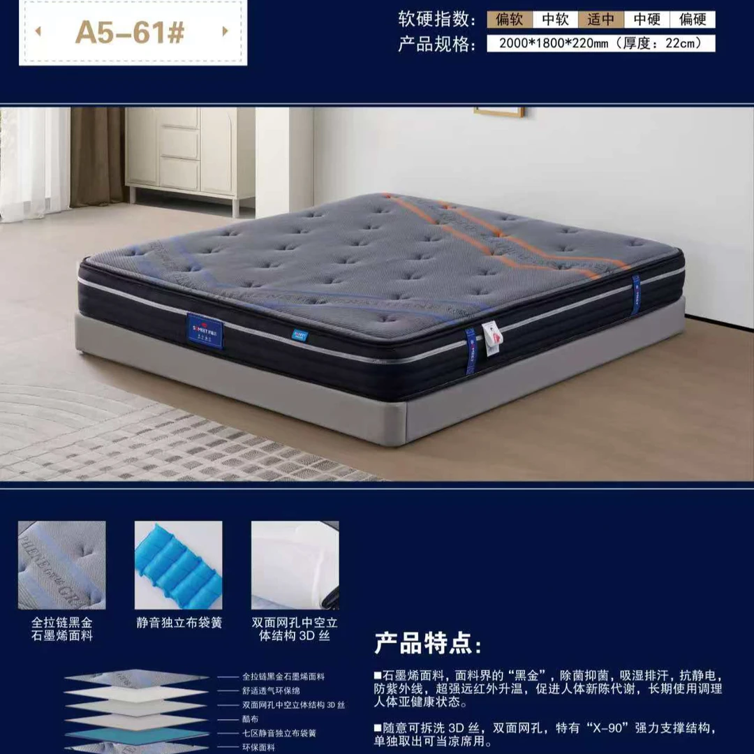 高端定制席梦思22公分厚床垫 3D丝透气不闷汗黑金面料防打扰