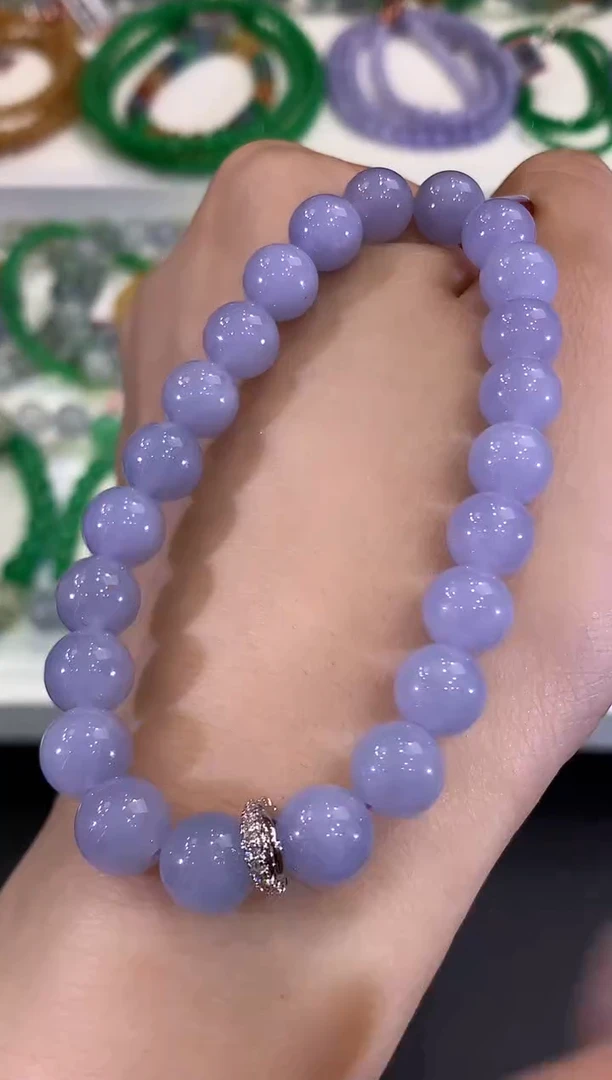 未镶嵌手串翡翠C127 紫货有色差