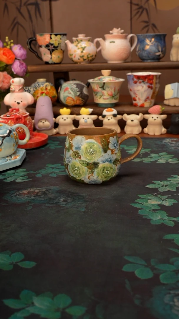 是泥吖 绿玫瑰马克杯